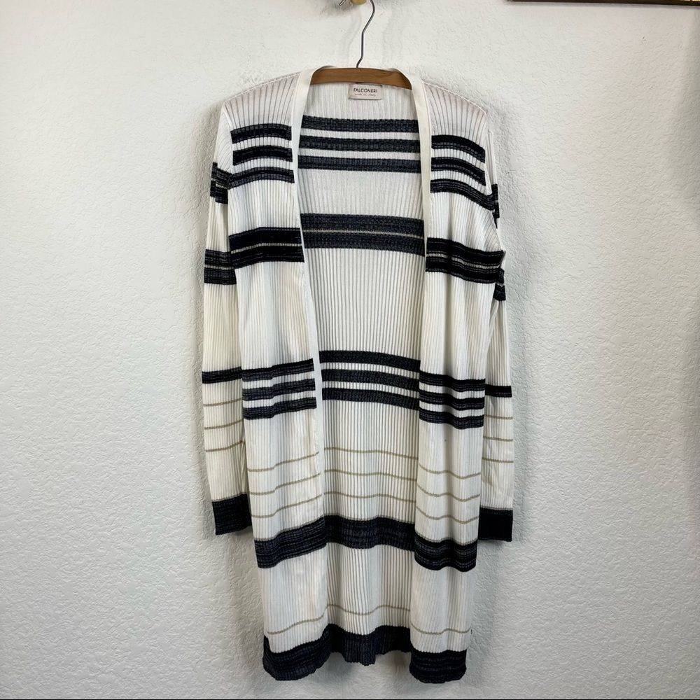 Falconeri Long Striped Ribbed Open Front Cardigan